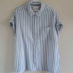 Lola River Gauze Blue & White Striped Short-Sleeve Button-Down Box Fit Shirt 1X